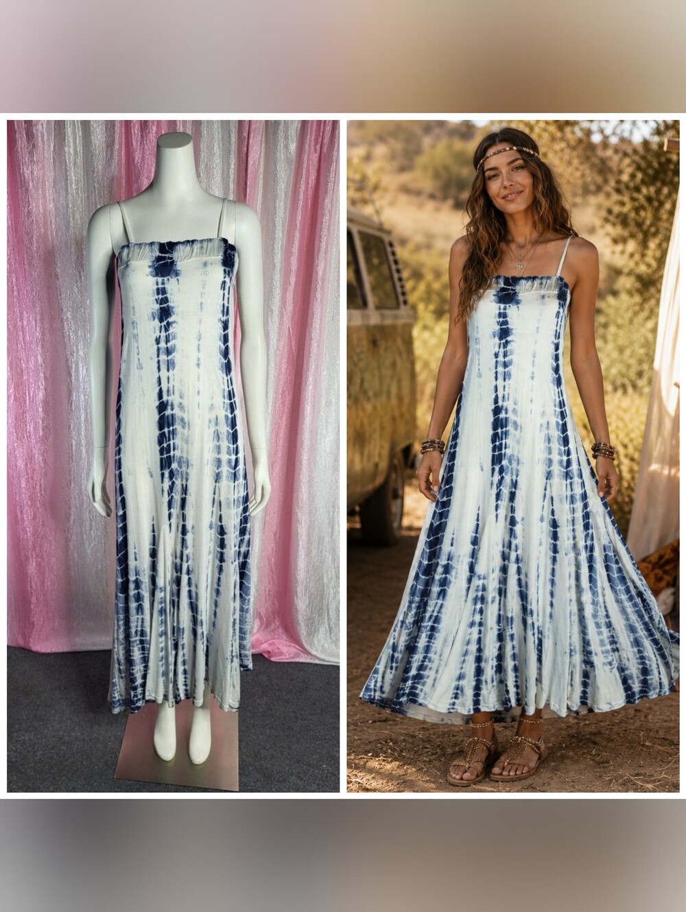 Thyme & Honey Tye Dye Stretch Hippie Sundress Maxi Dress Size Medium